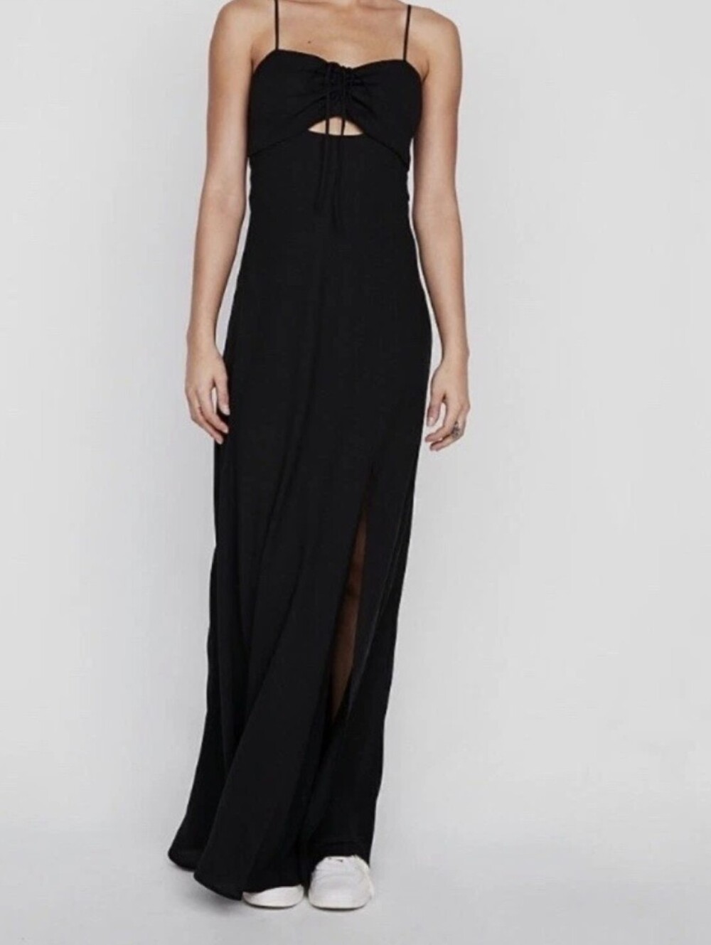 Express Black Spaghetti Strap Maxi Dress with Front Cutout